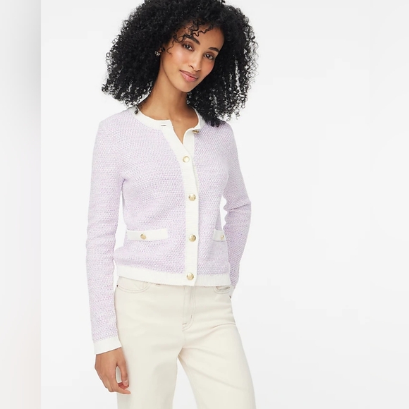 NEW J Crew Factory Purple Cream Lady Cardigan Sweater M